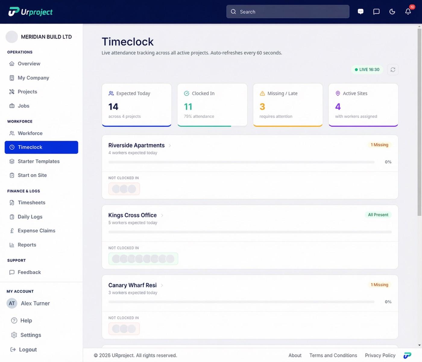 Timeclock live attendance