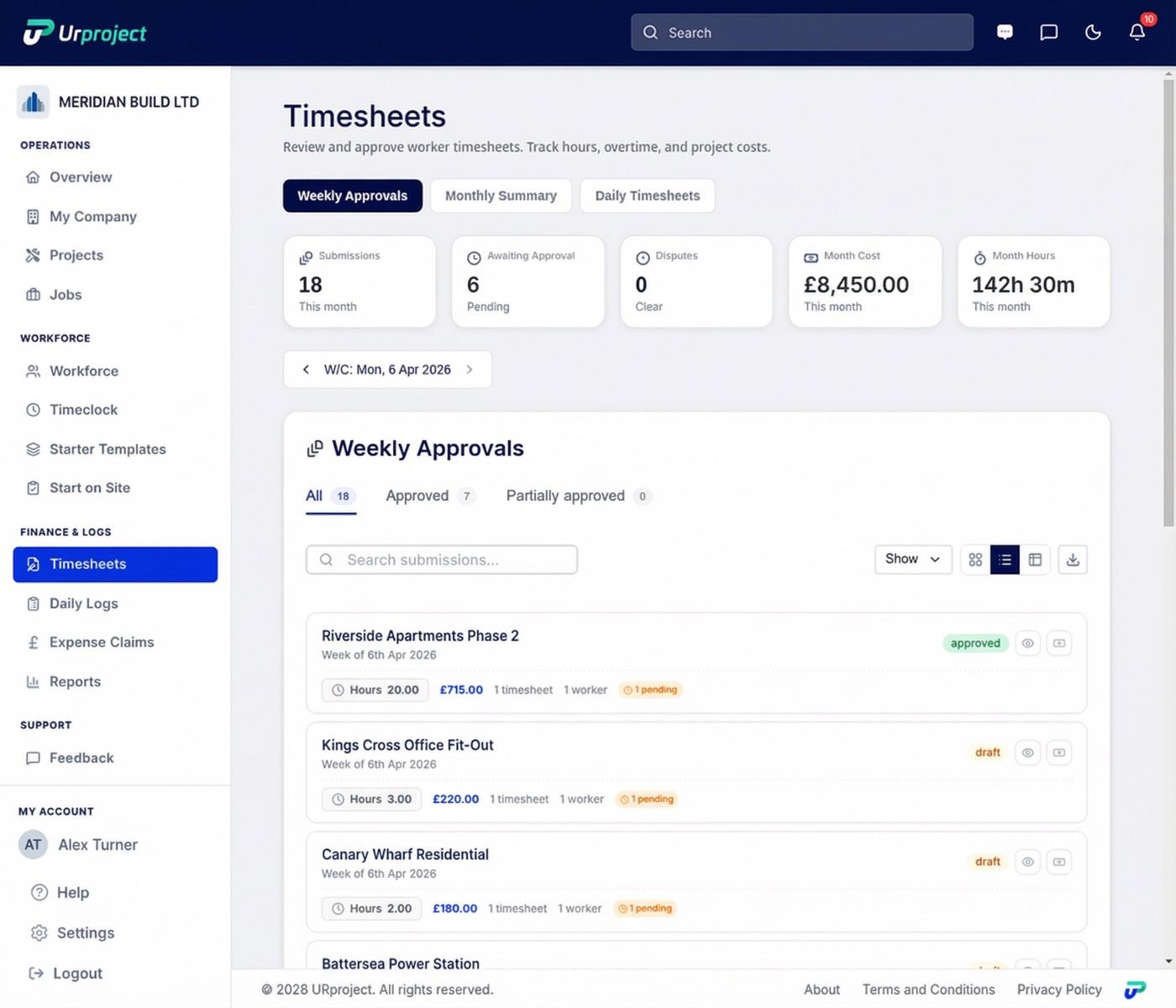 Weekly timesheet approvals