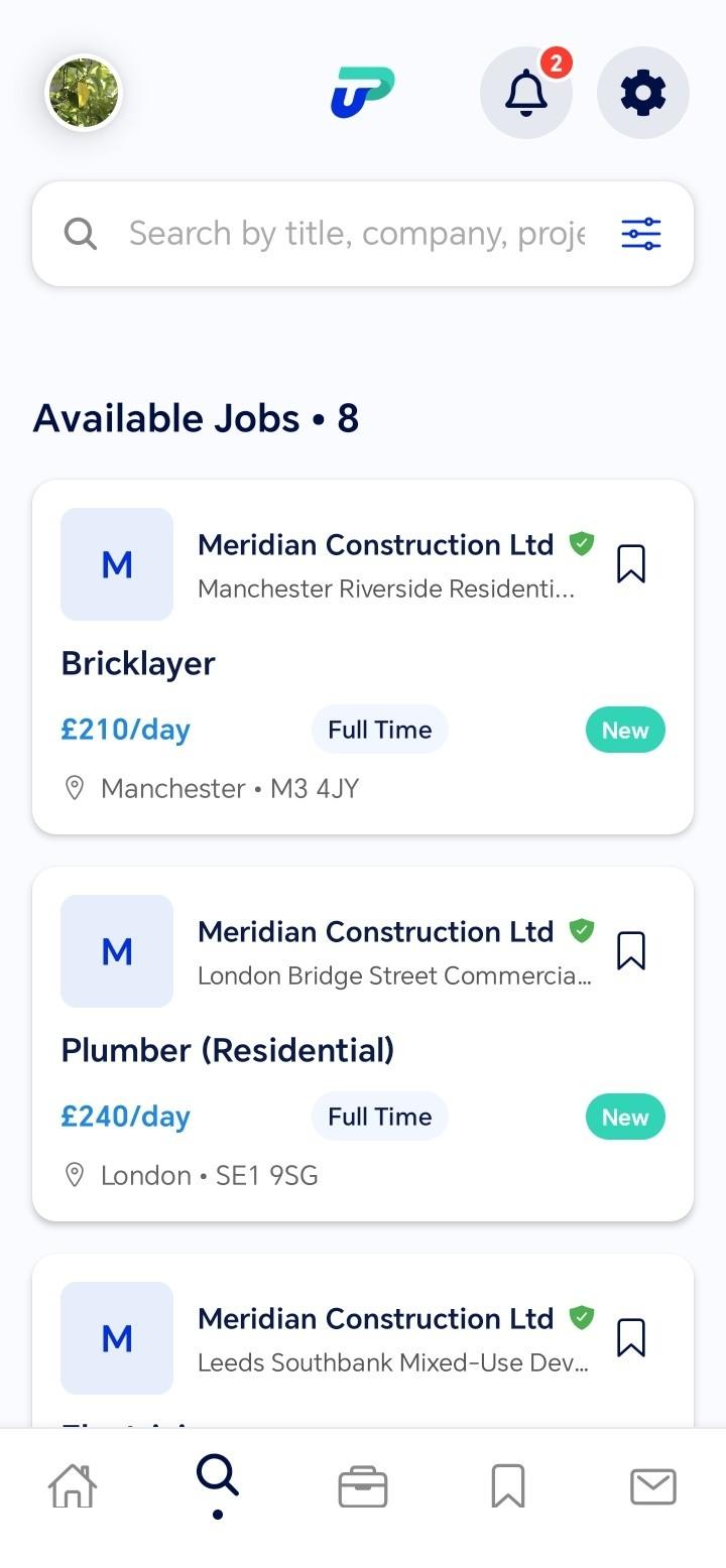 UrProject app job feed listing available construction jobs