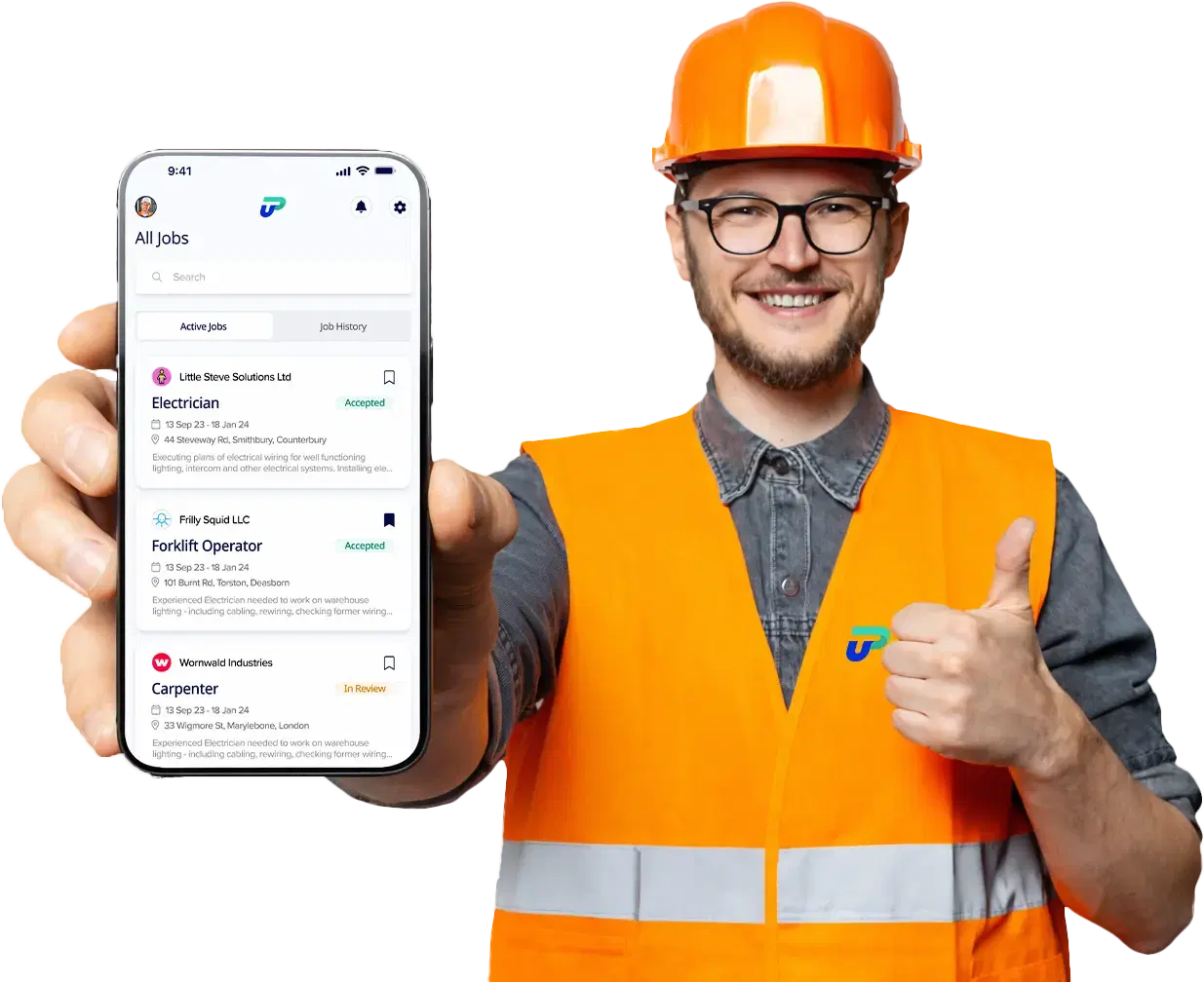 UrProject desktop – construction worker with app